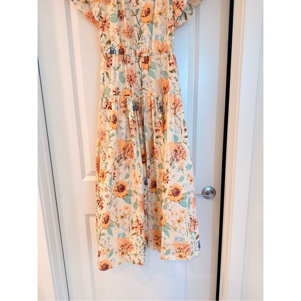 New ULLA JOHNSON Marin Cotton Floral Multicolor Pleated Ruffle-Sleeve Midi Dress - Picture 8 of 13